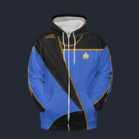 Modetrail Star Trek TNG Science Uniform Blue Zip Hoodie Costume, S-5XL US Size, Gift For Him