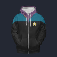 Modetrail Voyager Blue Fleece Zip Hoodie Costume, Star Trek Costume S-5XL US Size, Gift For Him