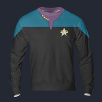 Modetrail Voyager Blue Long Sleeves Costume, Star Trek Costume S-5XL US Size, Gift For Him